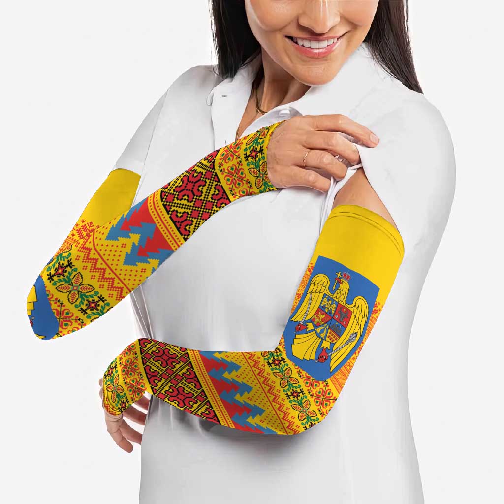 Romania Merry Christmas Arm Sleeves Romania Emblem Traditional Folk Art - Wonder Print Shop