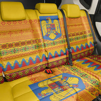 Romania Merry Christmas Back Car Seat Cover Romania Emblem Traditional Folk Art - Wonder Print Shop