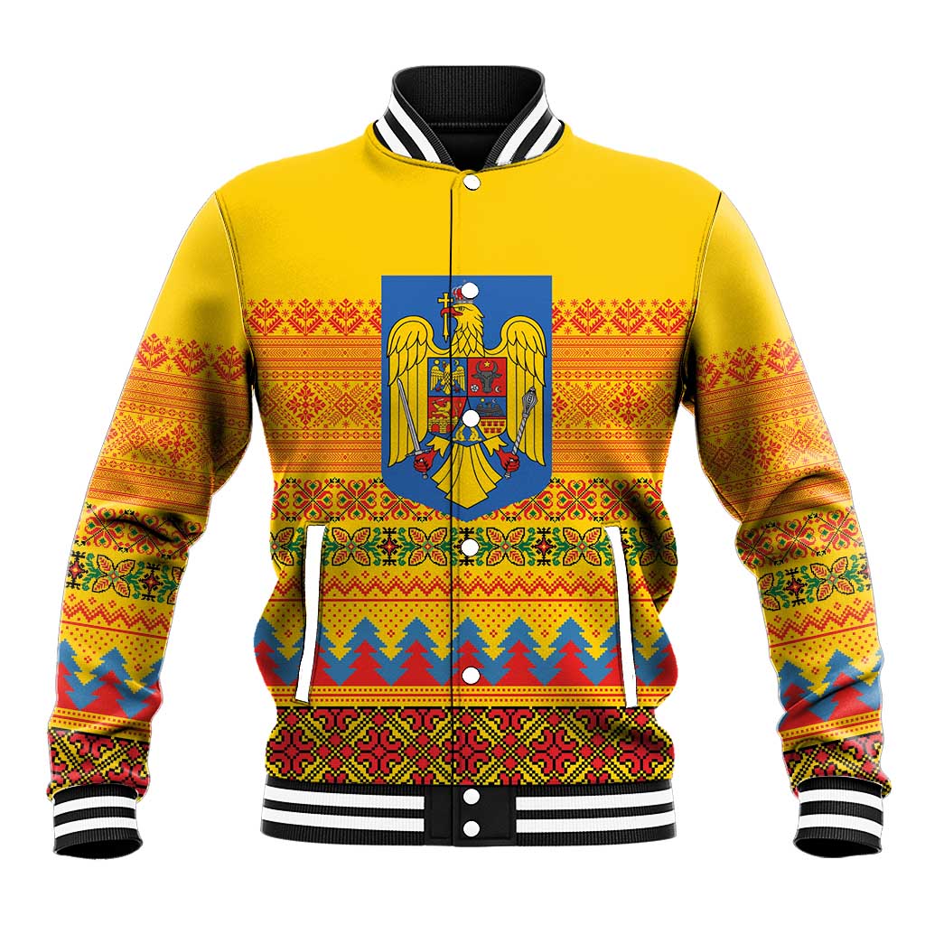Romania Merry Christmas Baseball Jacket Romania Emblem Traditional Folk Art - Wonder Print Shop