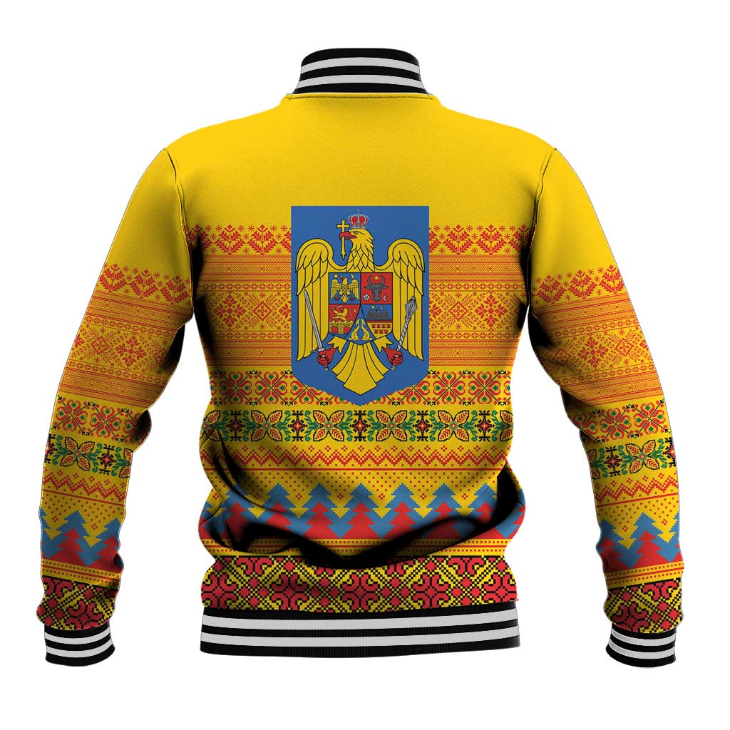 Romania Merry Christmas Baseball Jacket Romania Emblem Traditional Folk Art - Wonder Print Shop