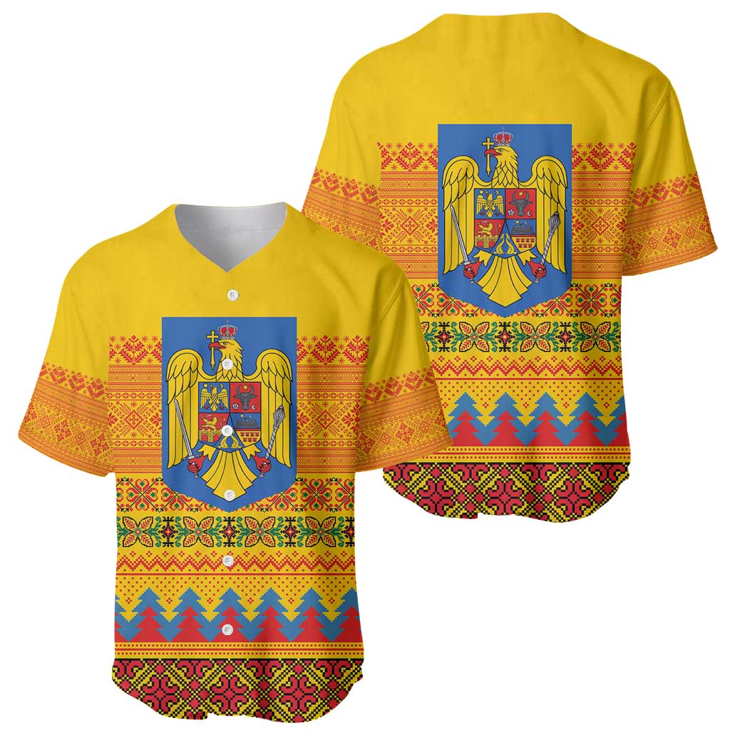 Romania Merry Christmas Baseball Jersey Romania Emblem Traditional Folk Art - Wonder Print Shop