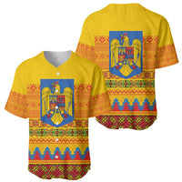 Romania Merry Christmas Baseball Jersey Romania Emblem Traditional Folk Art - Wonder Print Shop