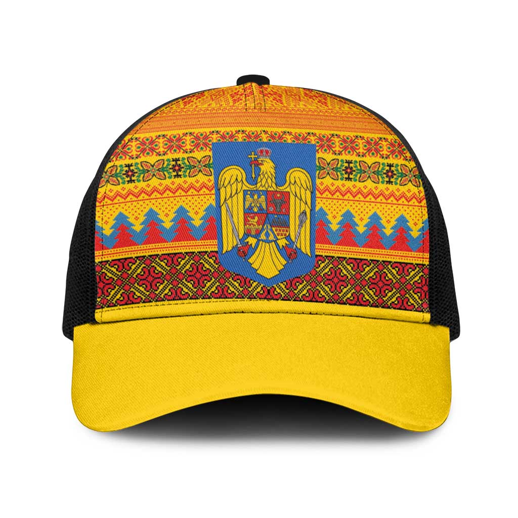 Romania Merry Christmas Baseball Net Cap Romania Emblem Traditional Folk Art - Wonder Print Shop