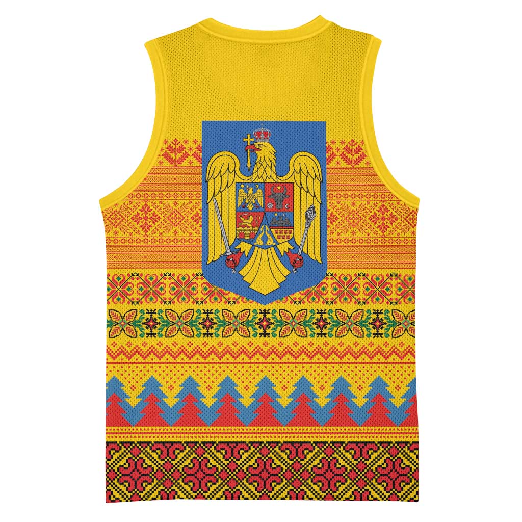 Romania Merry Christmas Basketball Jersey Romania Emblem Traditional Folk Art - Wonder Print Shop