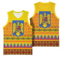 Romania Merry Christmas Basketball Jersey Romania Emblem Traditional Folk Art - Wonder Print Shop