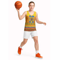Romania Merry Christmas Basketball Jersey Romania Emblem Traditional Folk Art - Wonder Print Shop