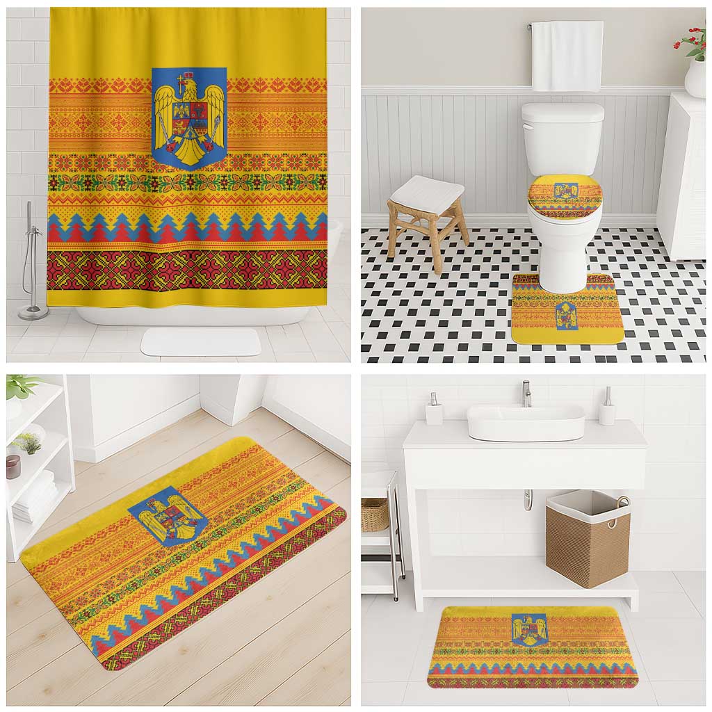 Romania Merry Christmas Bathroom Set Romania Emblem Traditional Folk Art - Wonder Print Shop