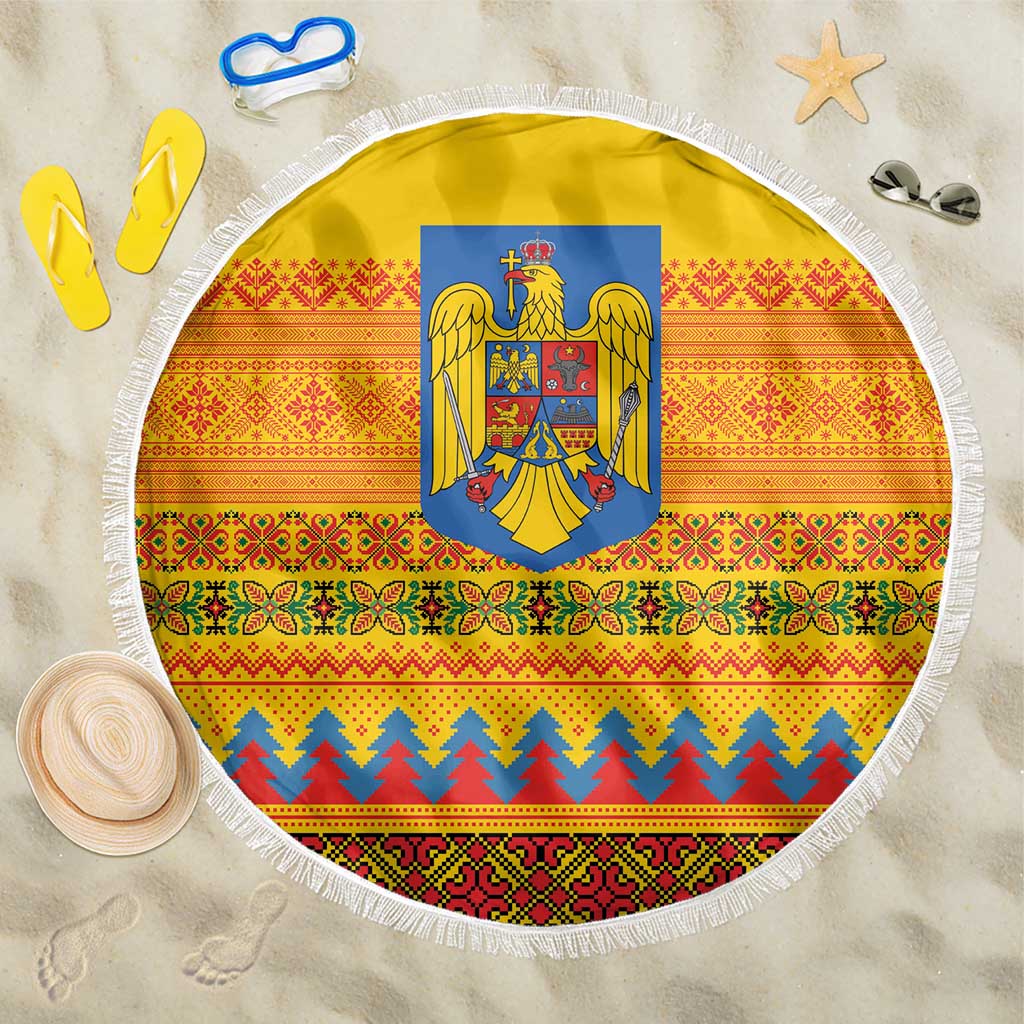 Romania Merry Christmas Beach Blanket Romania Emblem Traditional Folk Art - Wonder Print Shop