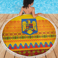 Romania Merry Christmas Beach Blanket Romania Emblem Traditional Folk Art - Wonder Print Shop
