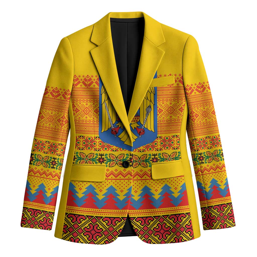 Romania Merry Christmas Blazer Romania Emblem Traditional Folk Art - Wonder Print Shop