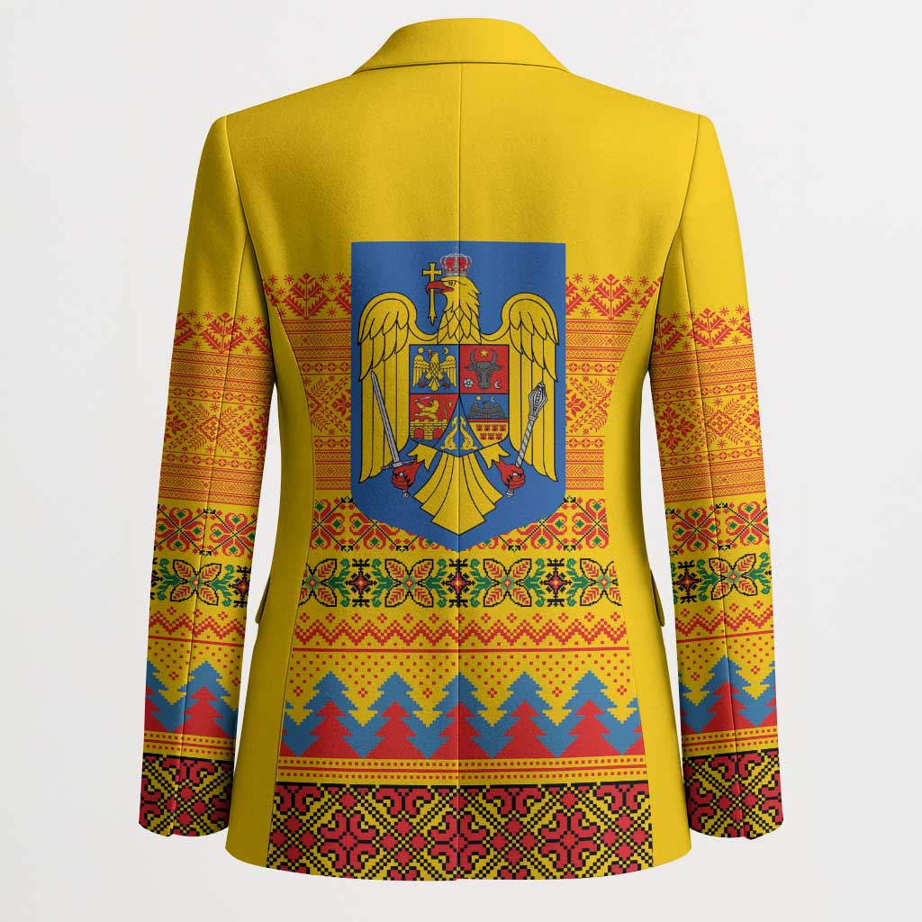 Romania Merry Christmas Blazer Romania Emblem Traditional Folk Art - Wonder Print Shop