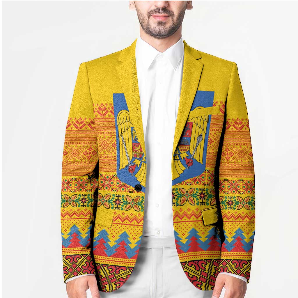 Romania Merry Christmas Blazer Romania Emblem Traditional Folk Art - Wonder Print Shop