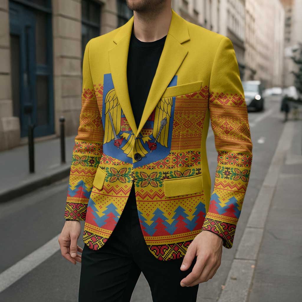 Romania Merry Christmas Blazer Romania Emblem Traditional Folk Art - Wonder Print Shop