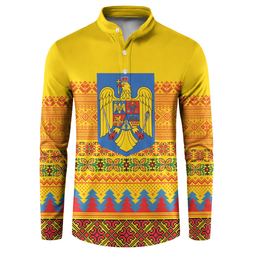 Romania Merry Christmas Button Sweatshirt Romania Emblem Traditional Folk Art - Wonder Print Shop