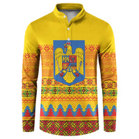Romania Merry Christmas Button Sweatshirt Romania Emblem Traditional Folk Art - Wonder Print Shop