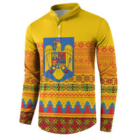 Romania Merry Christmas Button Sweatshirt Romania Emblem Traditional Folk Art - Wonder Print Shop