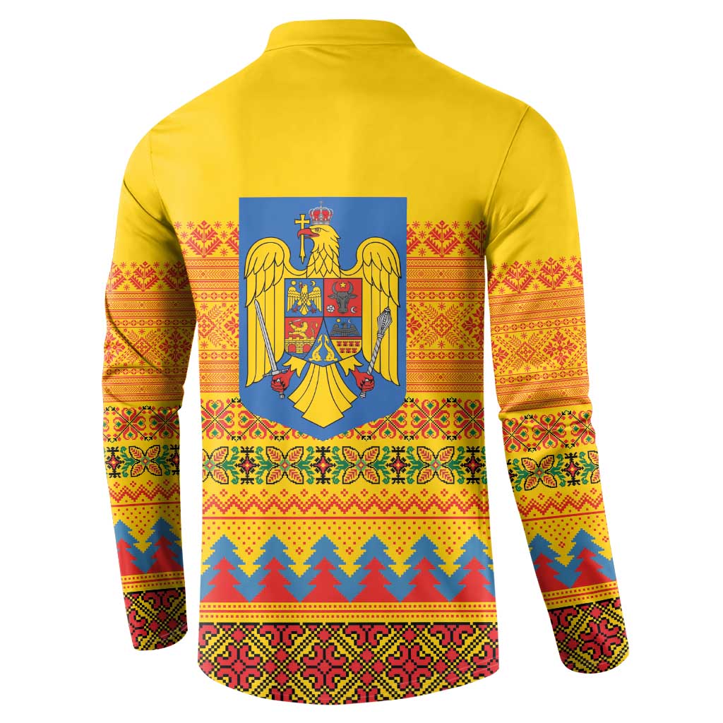 Romania Merry Christmas Button Sweatshirt Romania Emblem Traditional Folk Art - Wonder Print Shop