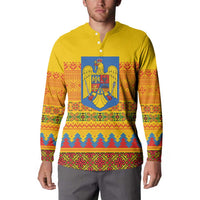 Romania Merry Christmas Button Sweatshirt Romania Emblem Traditional Folk Art - Wonder Print Shop