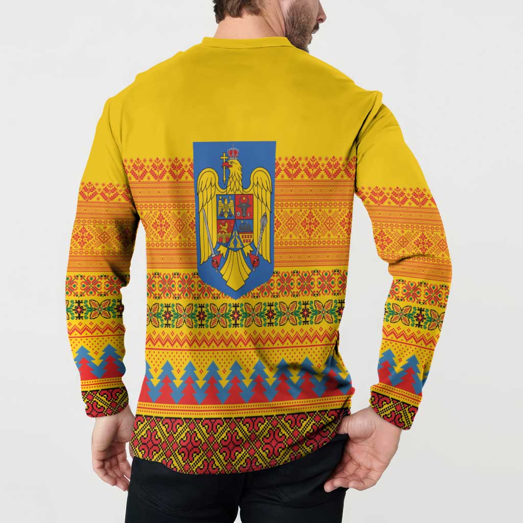 Romania Merry Christmas Button Sweatshirt Romania Emblem Traditional Folk Art - Wonder Print Shop