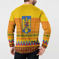 Romania Merry Christmas Button Sweatshirt Romania Emblem Traditional Folk Art - Wonder Print Shop