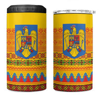 Romania Merry Christmas 4 in 1 Can Cooler Tumbler Romania Emblem Traditional Folk Art - Wonder Print Shop