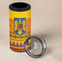 Romania Merry Christmas 4 in 1 Can Cooler Tumbler Romania Emblem Traditional Folk Art - Wonder Print Shop
