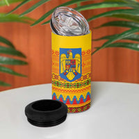 Romania Merry Christmas 4 in 1 Can Cooler Tumbler Romania Emblem Traditional Folk Art - Wonder Print Shop