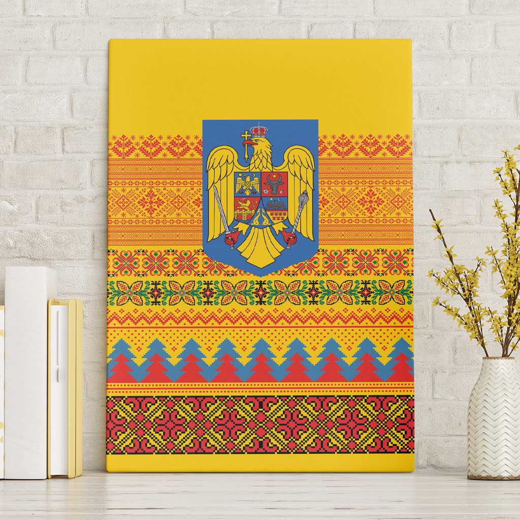 Romania Merry Christmas Canvas Wall Art Romania Emblem Traditional Folk Art - Wonder Print Shop