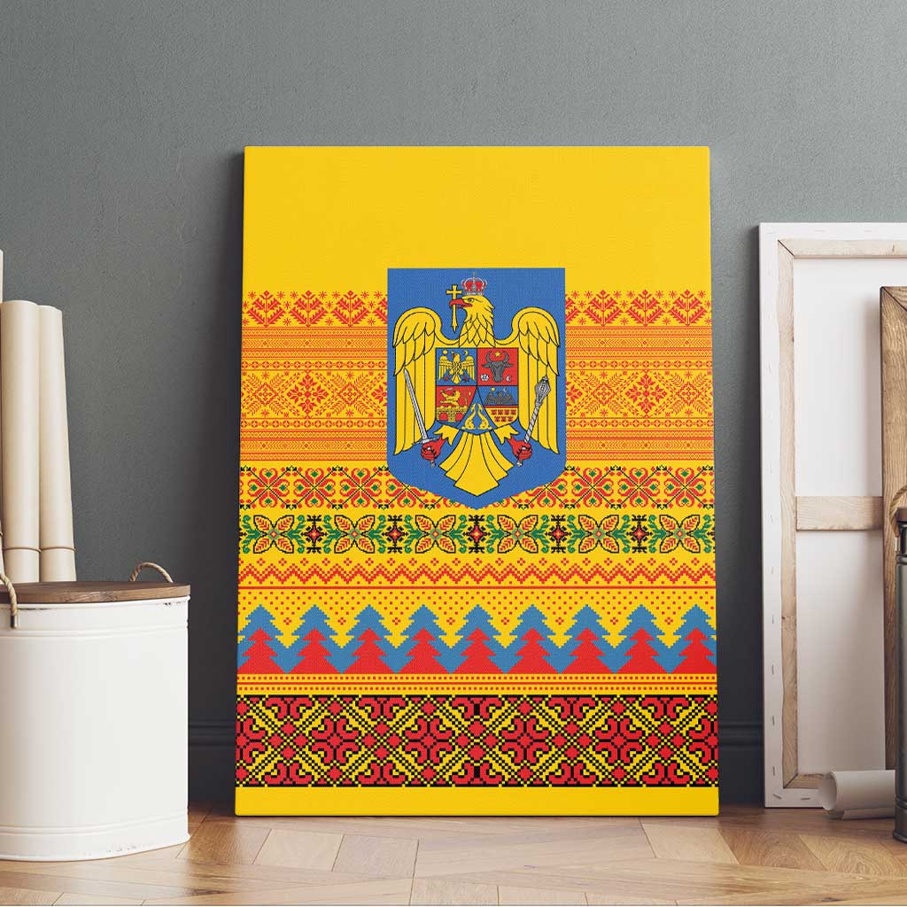 Romania Merry Christmas Canvas Wall Art Romania Emblem Traditional Folk Art - Wonder Print Shop