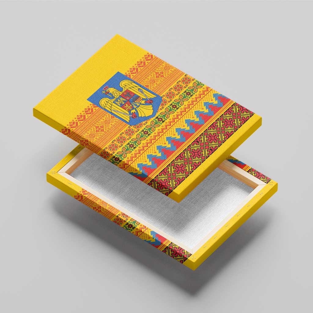 Romania Merry Christmas Canvas Wall Art Romania Emblem Traditional Folk Art - Wonder Print Shop