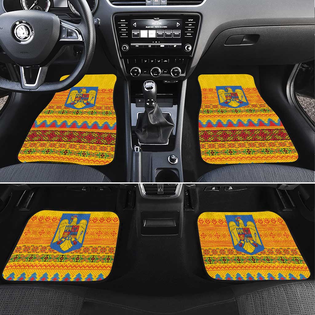 Romania Merry Christmas Car Mats Romania Emblem Traditional Folk Art - Wonder Print Shop