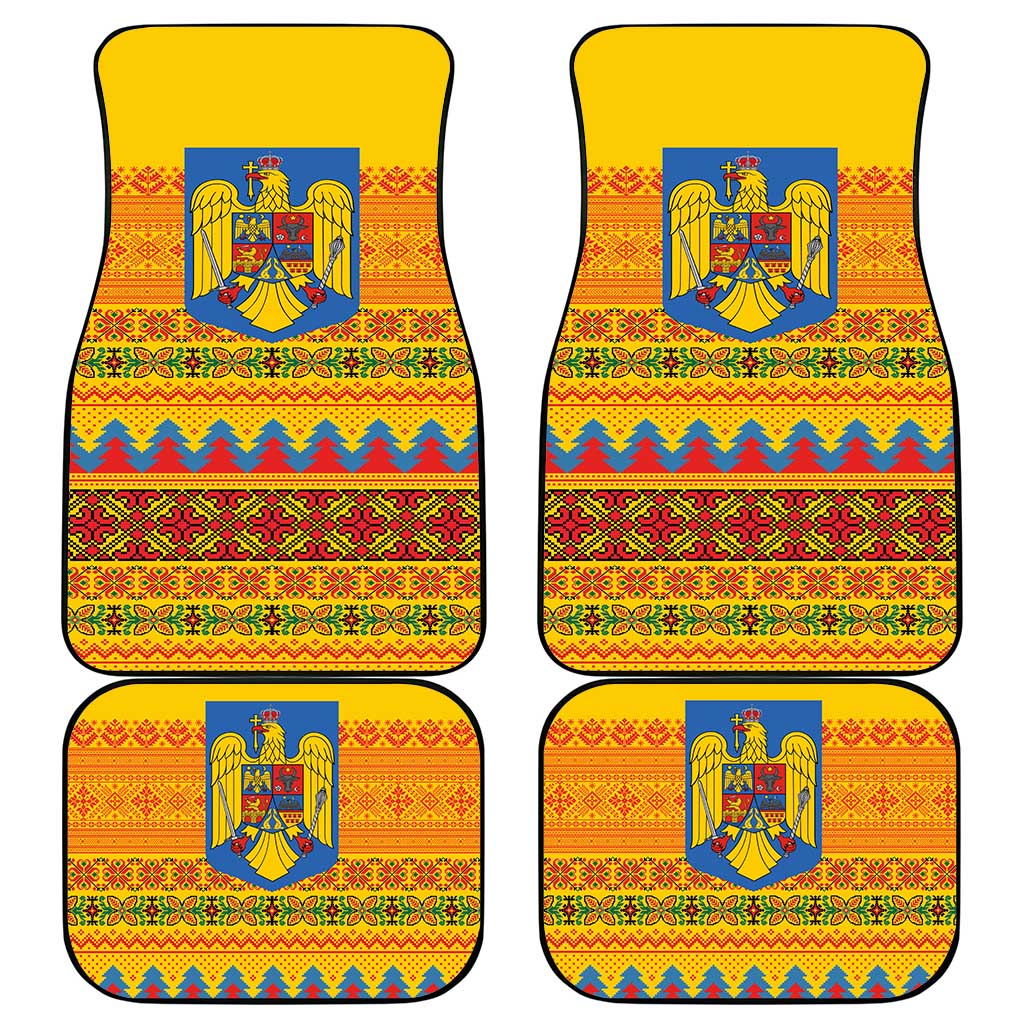 Romania Merry Christmas Car Mats Romania Emblem Traditional Folk Art - Wonder Print Shop
