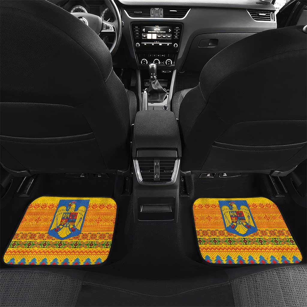 Romania Merry Christmas Car Mats Romania Emblem Traditional Folk Art - Wonder Print Shop