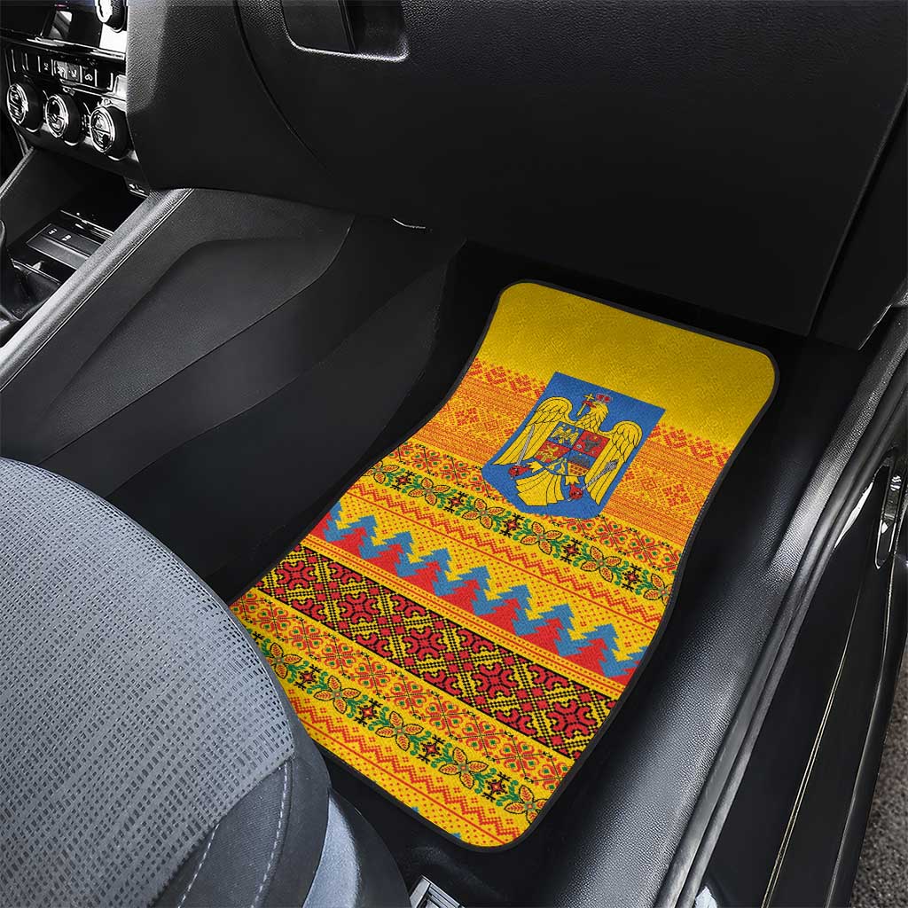 Romania Merry Christmas Car Mats Romania Emblem Traditional Folk Art - Wonder Print Shop