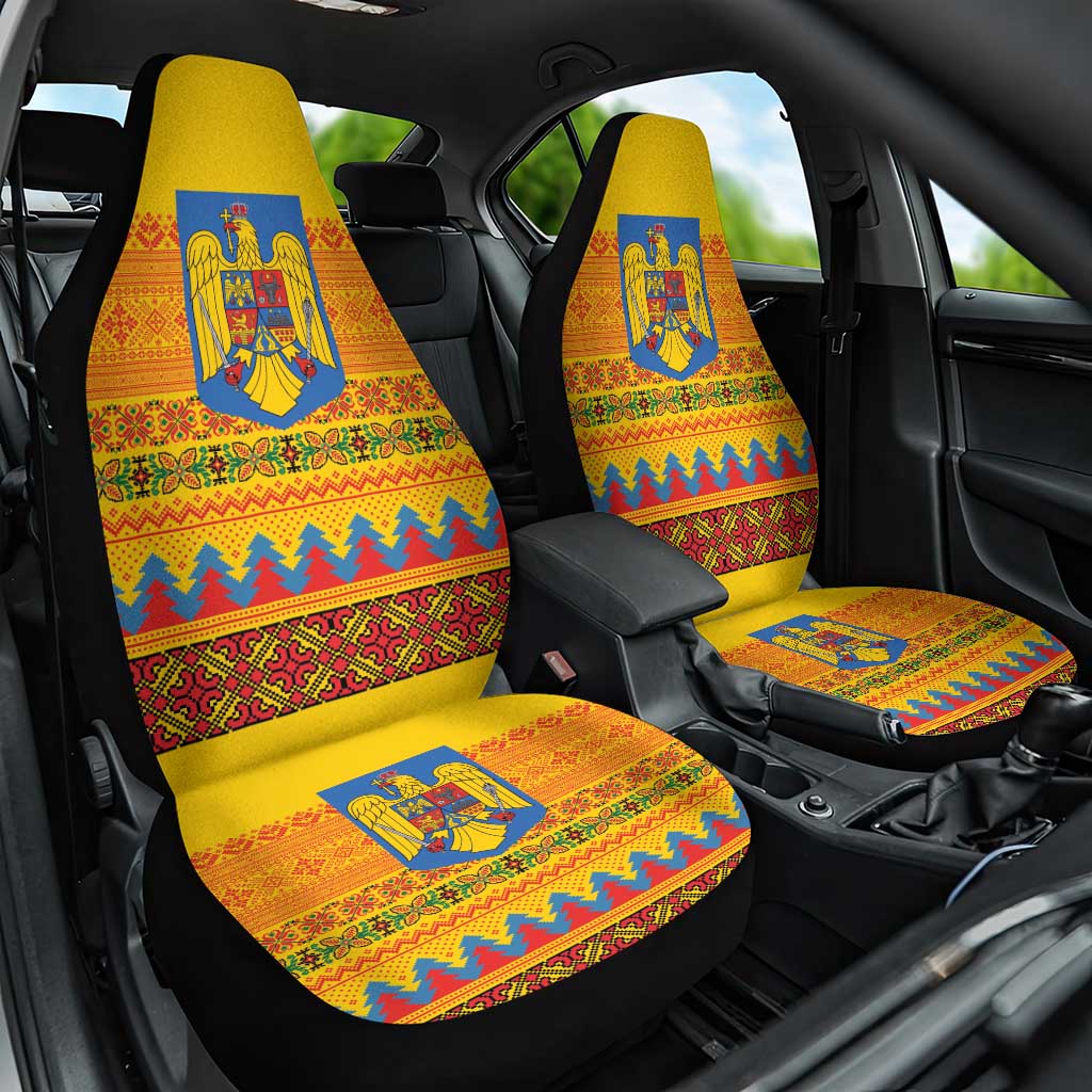 Romania Merry Christmas Car Seat Cover Romania Emblem Traditional Folk Art - Wonder Print Shop