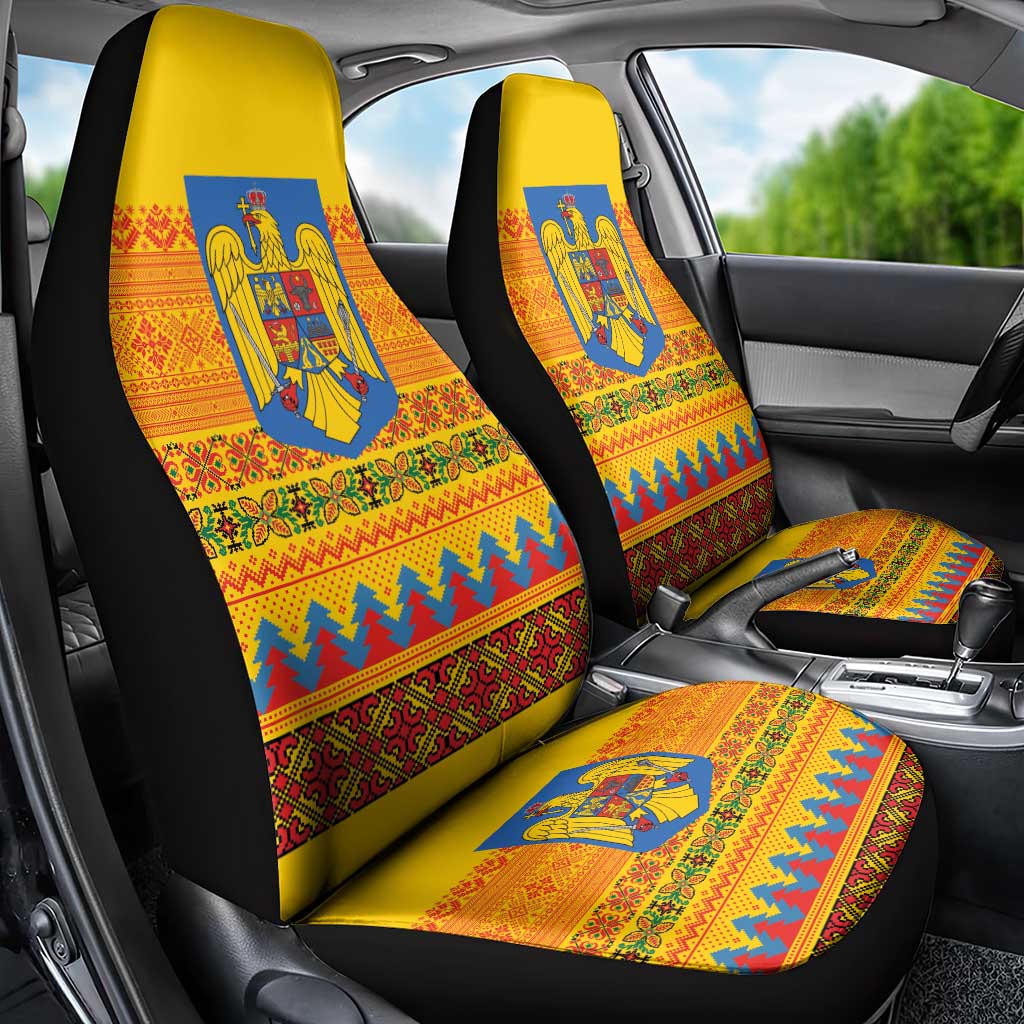 Romania Merry Christmas Car Seat Cover Romania Emblem Traditional Folk Art - Wonder Print Shop