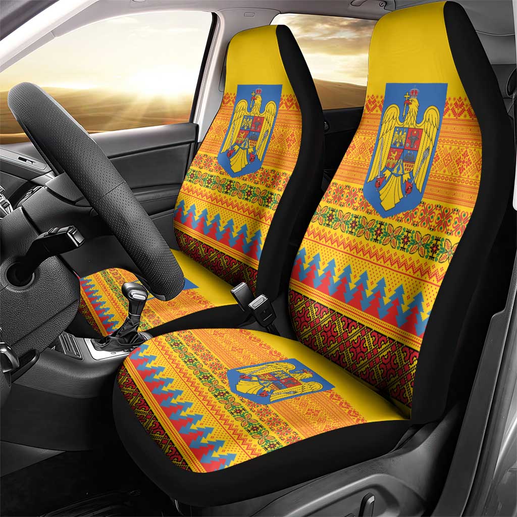 Romania Merry Christmas Car Seat Cover Romania Emblem Traditional Folk Art - Wonder Print Shop