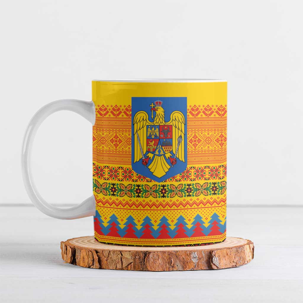 Romania Merry Christmas Ceramic Mug Romania Emblem Traditional Folk Art - Wonder Print Shop