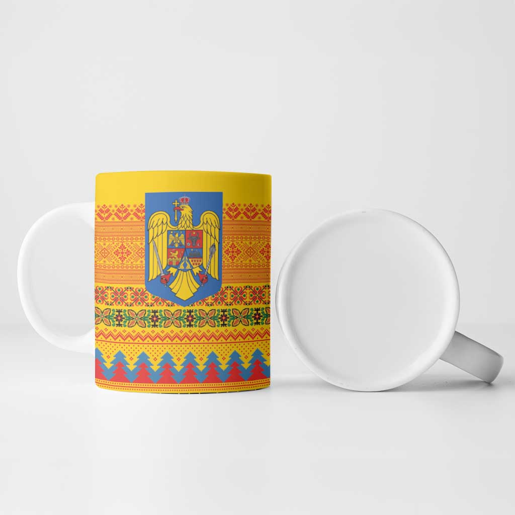 Romania Merry Christmas Ceramic Mug Romania Emblem Traditional Folk Art - Wonder Print Shop