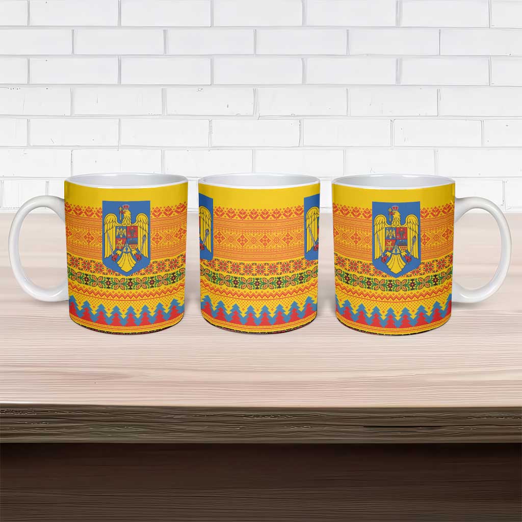 Romania Merry Christmas Ceramic Mug Romania Emblem Traditional Folk Art - Wonder Print Shop