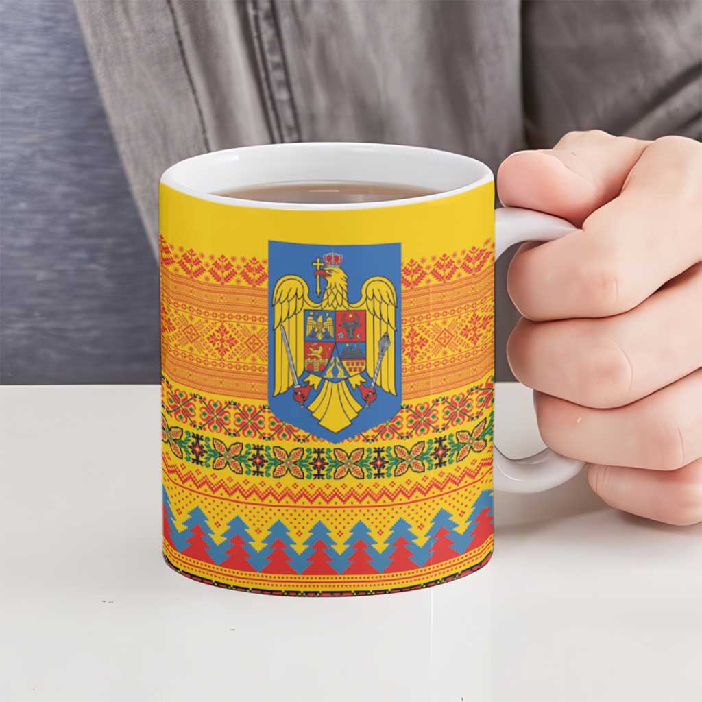 Romania Merry Christmas Ceramic Mug Romania Emblem Traditional Folk Art - Wonder Print Shop