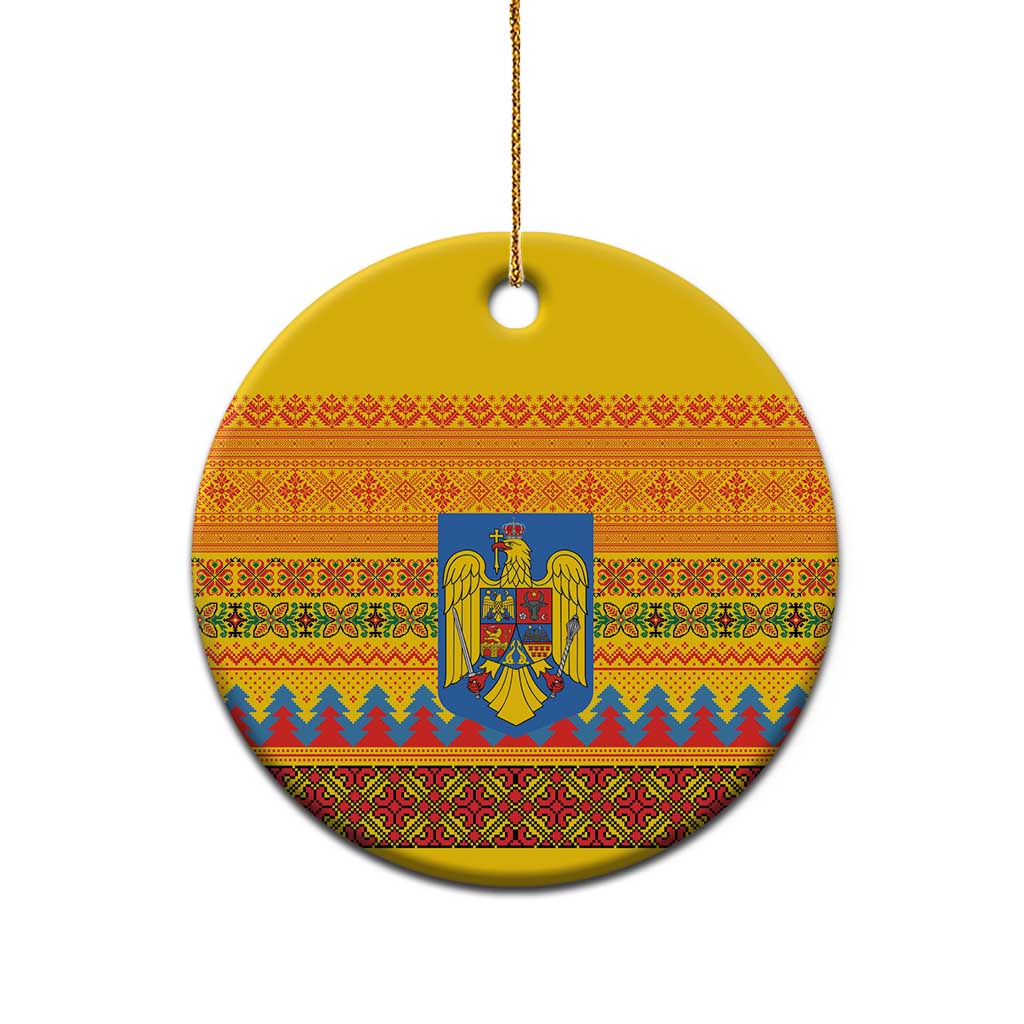 Romania Merry Christmas Ceramic Ornament Romania Emblem Traditional Folk Art - Wonder Print Shop