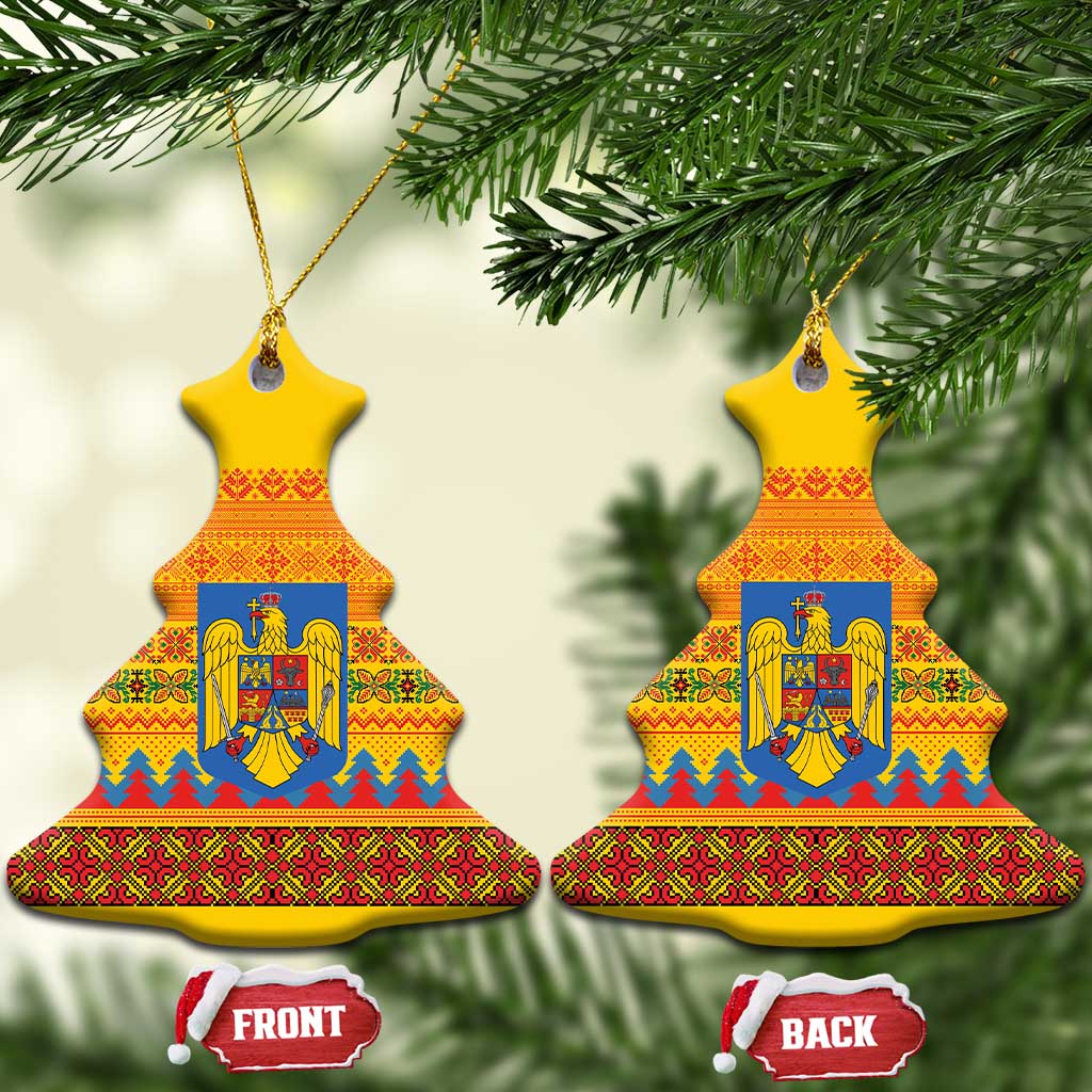 Romania Merry Christmas Ceramic Ornament Romania Emblem Traditional Folk Art - Wonder Print Shop