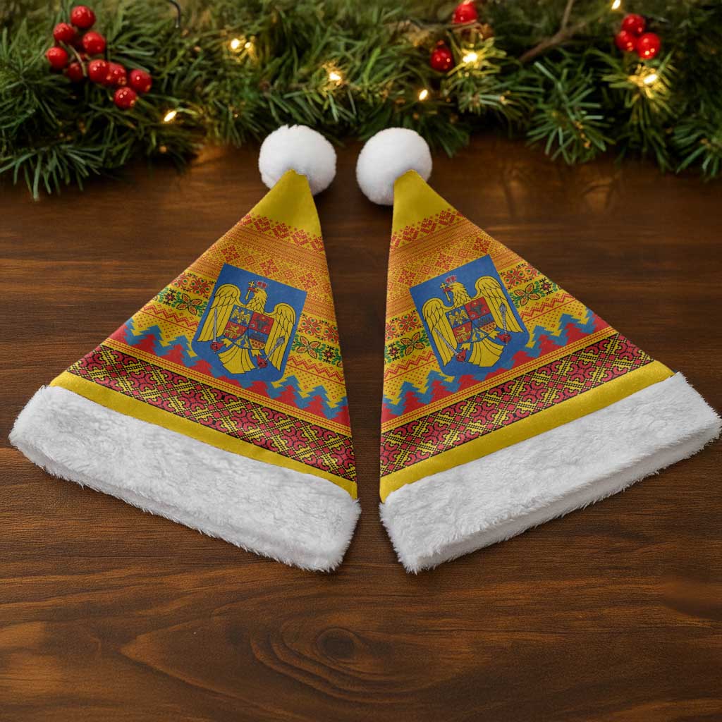 Romania Merry Christmas Santa Hat Romania Emblem Traditional Folk Art - Wonder Print Shop