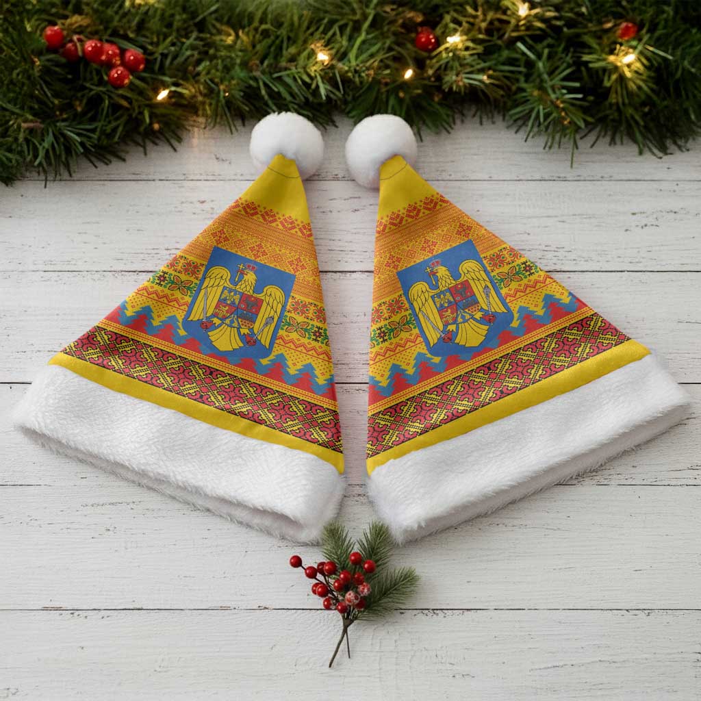 Romania Merry Christmas Santa Hat Romania Emblem Traditional Folk Art - Wonder Print Shop