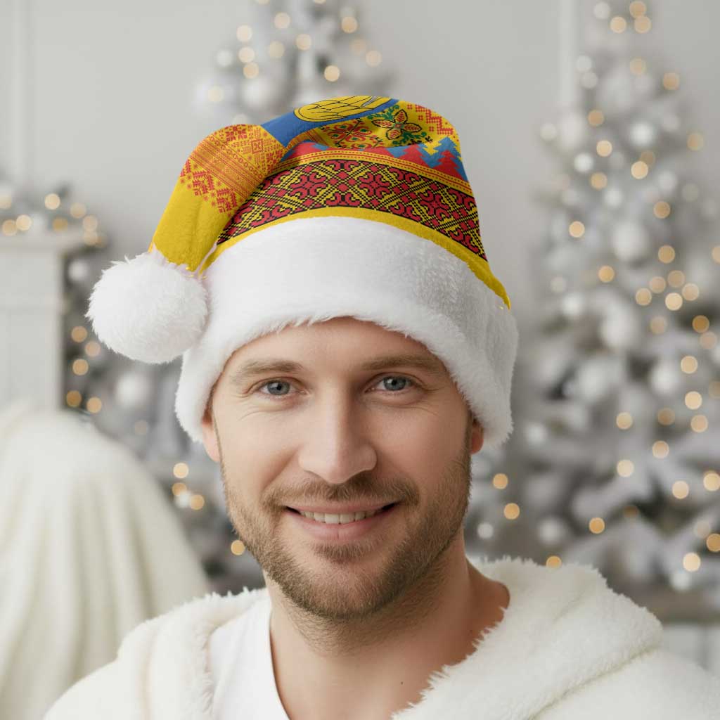 Romania Merry Christmas Santa Hat Romania Emblem Traditional Folk Art - Wonder Print Shop