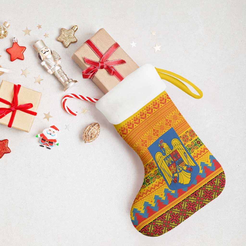 Romania Merry Christmas Stocking Romania Emblem Traditional Folk Art - Wonder Print Shop