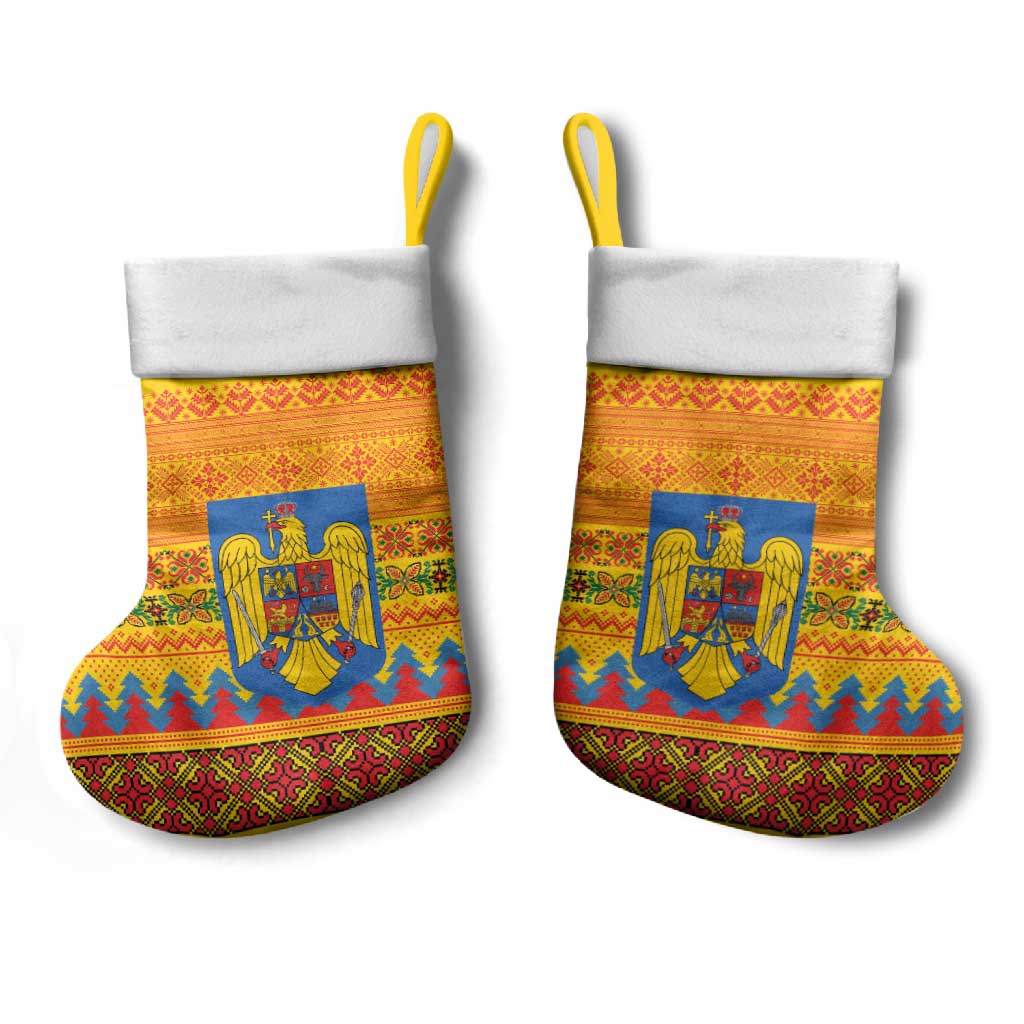 Romania Merry Christmas Stocking Romania Emblem Traditional Folk Art - Wonder Print Shop