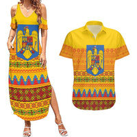 Romania Merry Christmas Couples Matching Summer Maxi Dress and Hawaiian Shirt Romania Emblem Traditional Folk Art - Wonder Print Shop