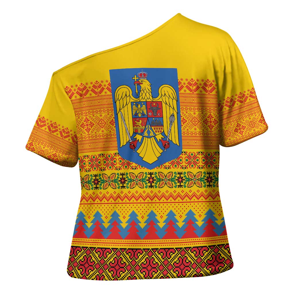 Romania Merry Christmas Cross Shoulder Shirt Romania Emblem Traditional Folk Art - Wonder Print Shop